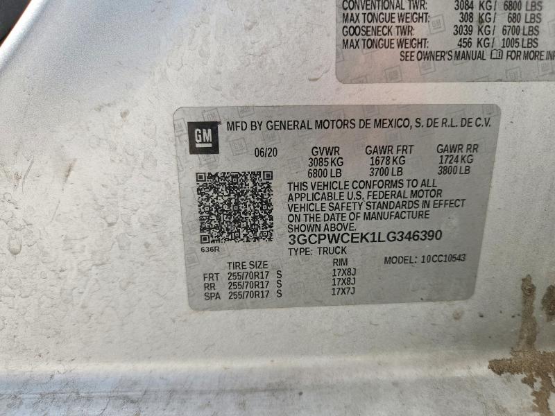 Aukcja sprzedaży 2020 Chevrolet Silverado, vin: 3GCPWCEK1LG346390, numer aukcji: 62745486