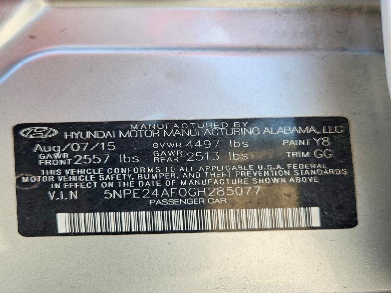 Aukcja sprzedaży 2016 Hyundai Sonata, vin: 5NPE24AF0GH285077, numer aukcji: 63307106