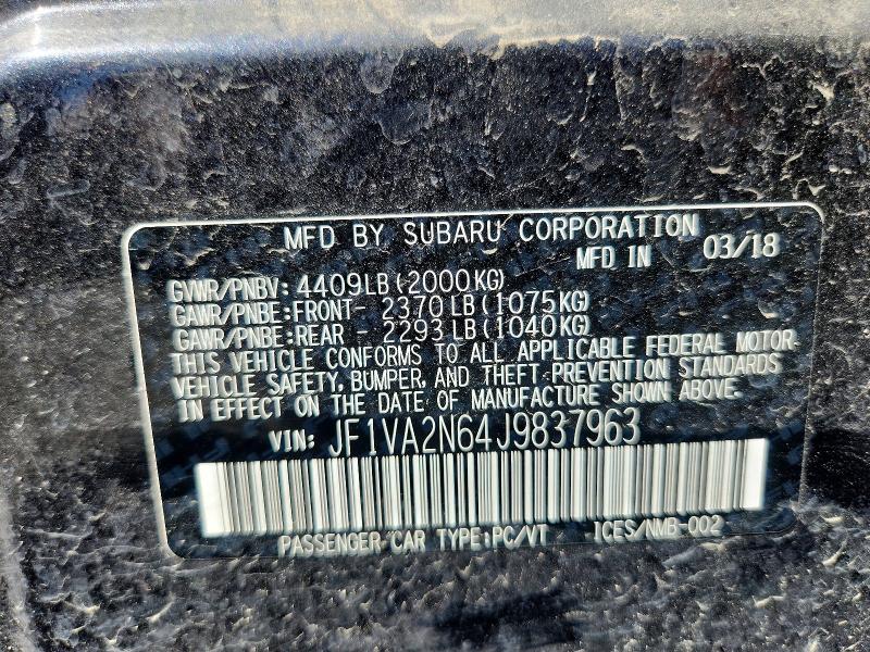 Продажа на аукционе авто 2018 Subaru Wrx, vin: JF1VA2N64J9837963, номер лота: 60949636
