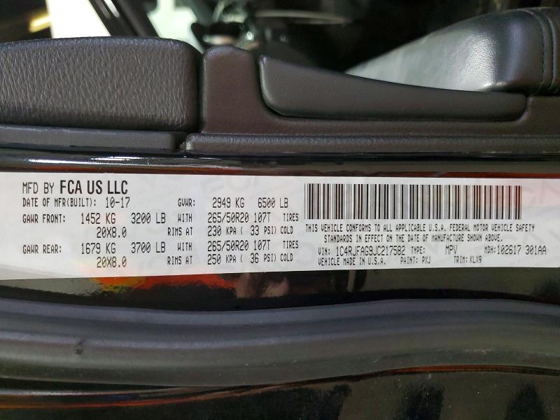 2018 Jeep Grand Cherokee მანქანა იყიდება აუქციონზე, vin: 1C4RJFAG9JC217582, აუქციონის ნომერი: 59612966