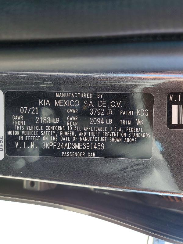 Aukcja sprzedaży 2021 Kia Forte, vin: 3KPF24AD3ME391459, numer aukcji: 59396746