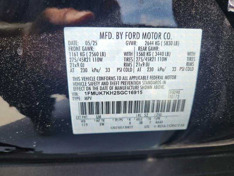 62725056 :رقم المزاد ، 1FMUK7KH2SGC16915 vin ، 2025 Ford Explorer مزاد بيع