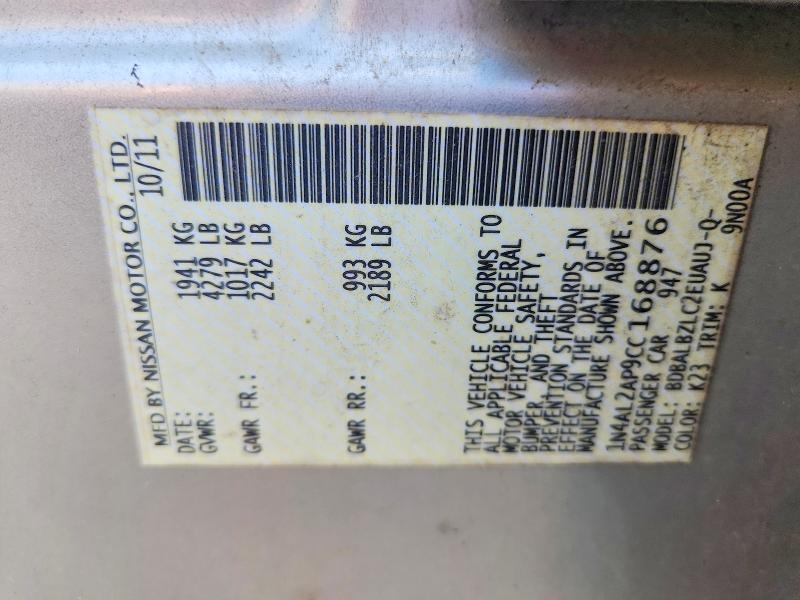 60051816 :رقم المزاد ، 1N4AL2AP9CC168876 vin ، 2012 Nissan Altima مزاد بيع