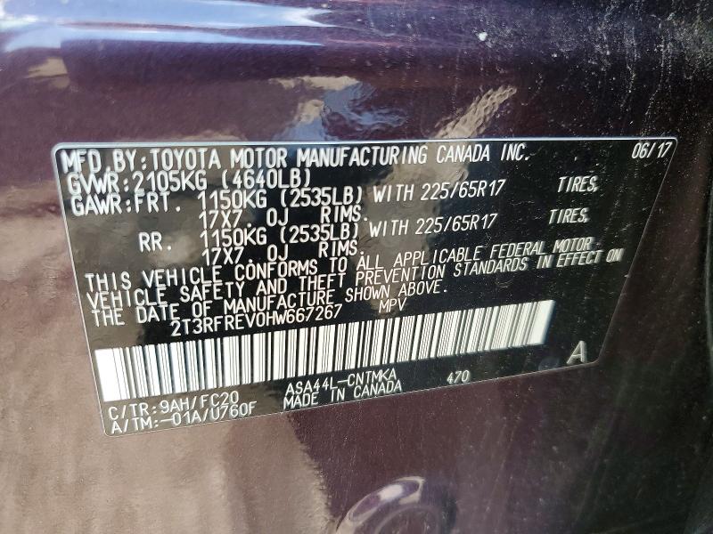 60198976 :رقم المزاد ، 2T3RFREV0HW667267 vin ، 2017 Toyota Rav4 مزاد بيع
