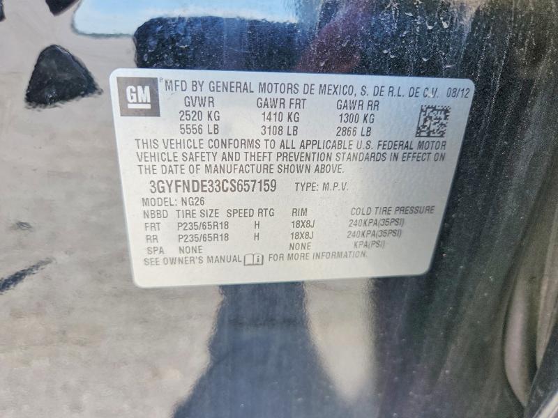 62609106 :رقم المزاد ، 3GYFNDE33CS657159 vin ، 2012 Cadillac Srx مزاد بيع