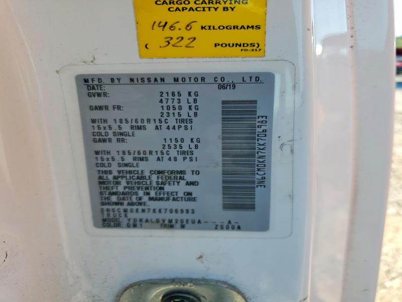 2019 Nissan Nv200 მანქანა იყიდება აუქციონზე, vin: 3N6CM0KN7KK706983, აუქციონის ნომერი: 60820436