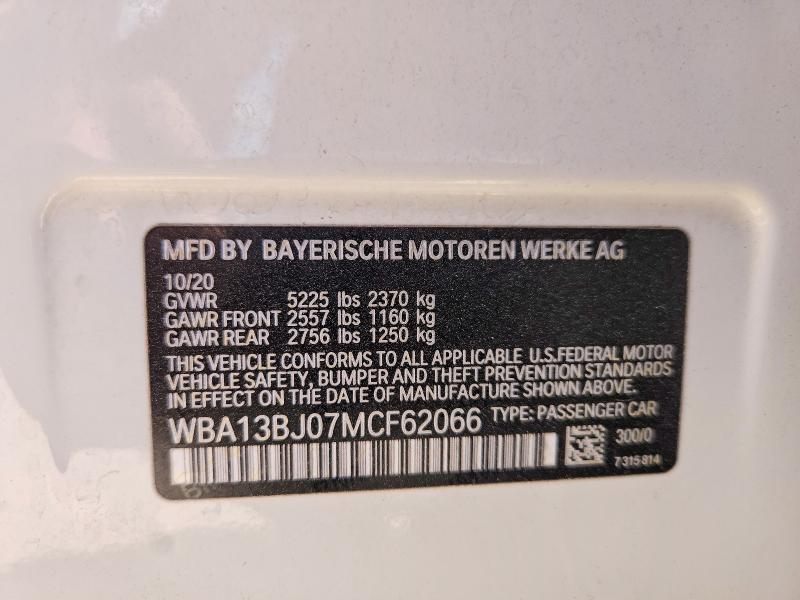 59962926 :رقم المزاد ، WBA13BJ07MCF62066 vin ، 2021 Bmw 530 مزاد بيع
