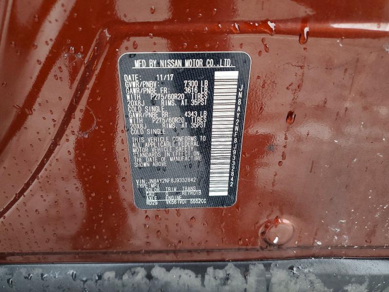 2018 Nissan Armada მანქანა იყიდება აუქციონზე, vin: JN8AY2NF8J9332842, აუქციონის ნომერი: 63340326