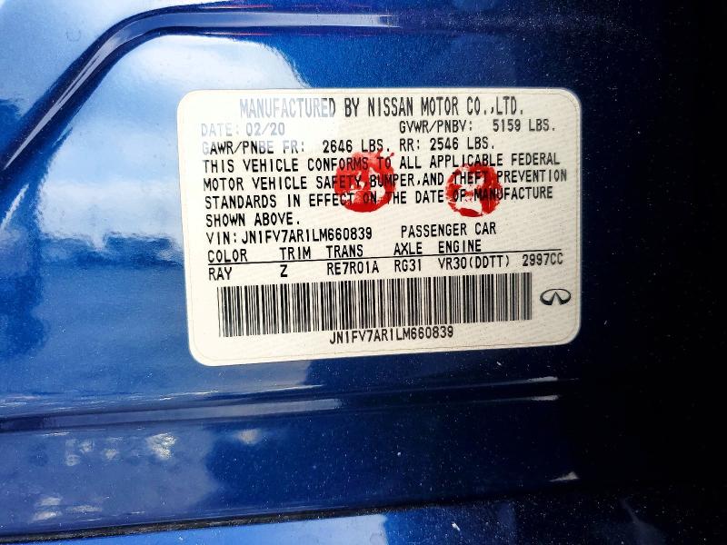 59744076 :رقم المزاد ، JN1FV7AR1LM660839 vin ، 2020 Infiniti Q50 مزاد بيع