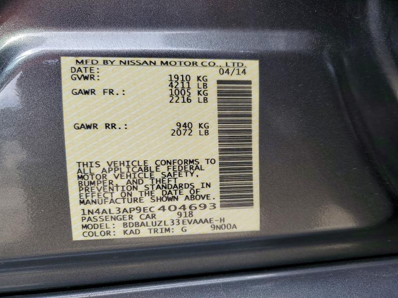 62633256 :رقم المزاد ، 1N4AL3AP9EC404693 vin ، 2014 Nissan Altima مزاد بيع