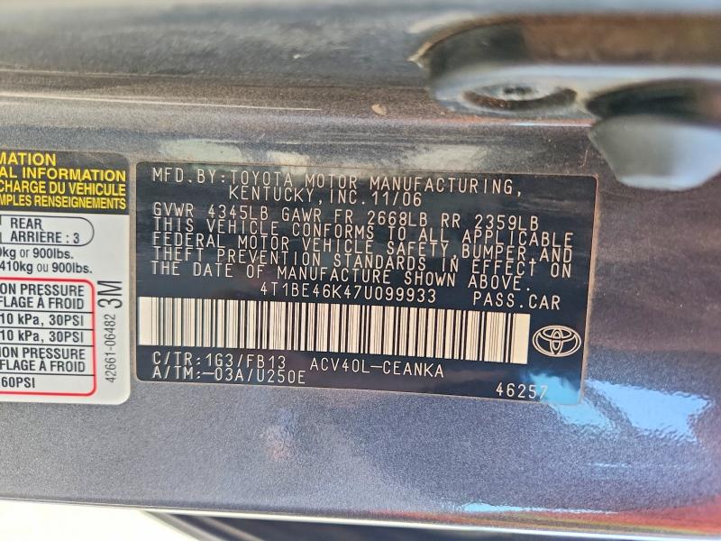 Продажа на аукционе авто 2007 Toyota Camry, vin: 4T1BE46K47U099933, номер лота: 61917386