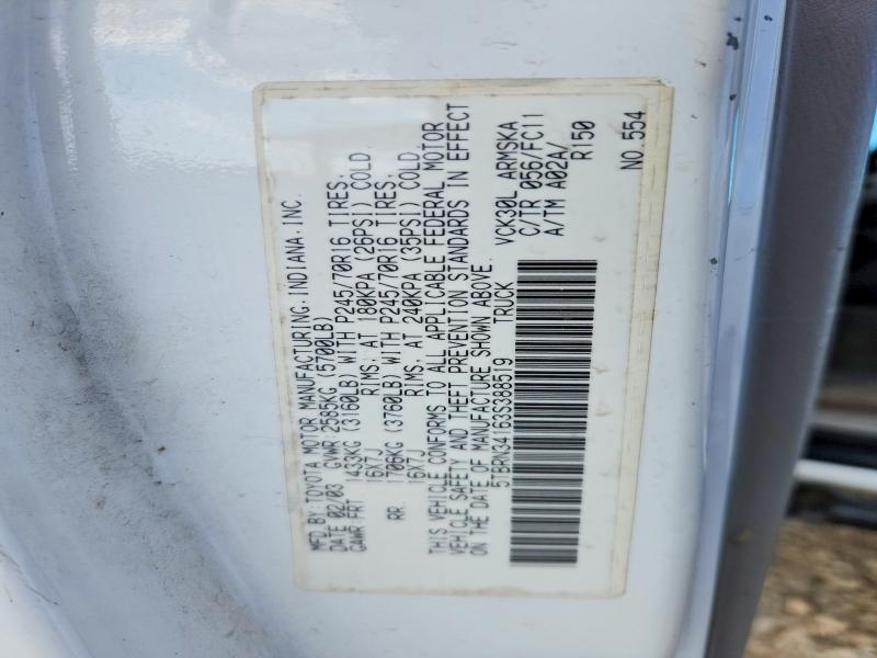 Aukcja sprzedaży 2003 Toyota Tundra, vin: 5TBRN34163S388519, numer aukcji: 62051636