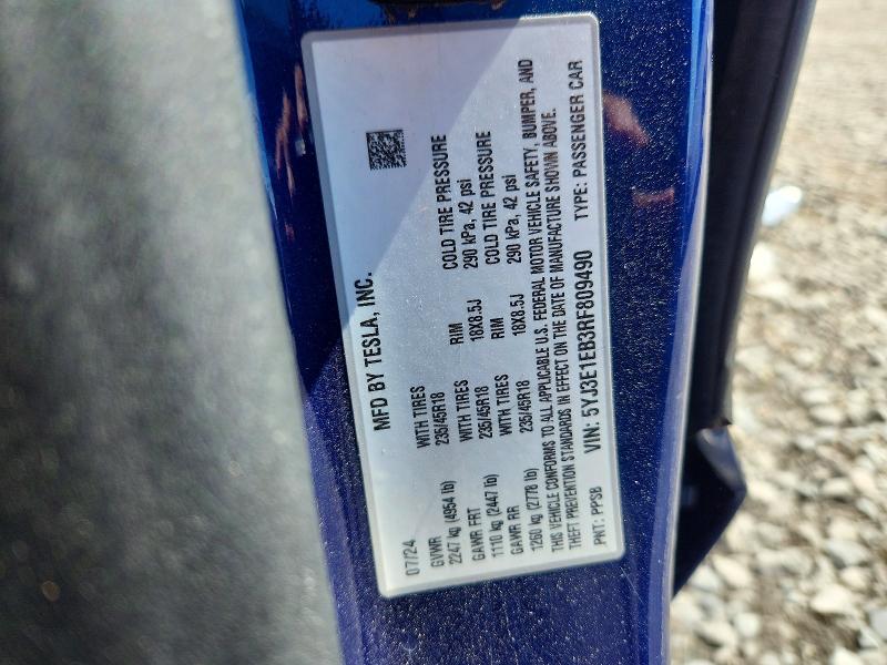 Aukcja sprzedaży 2024 Tesla Model 3, vin: 5YJ3E1EB3RF809490, numer aukcji: 59845506
