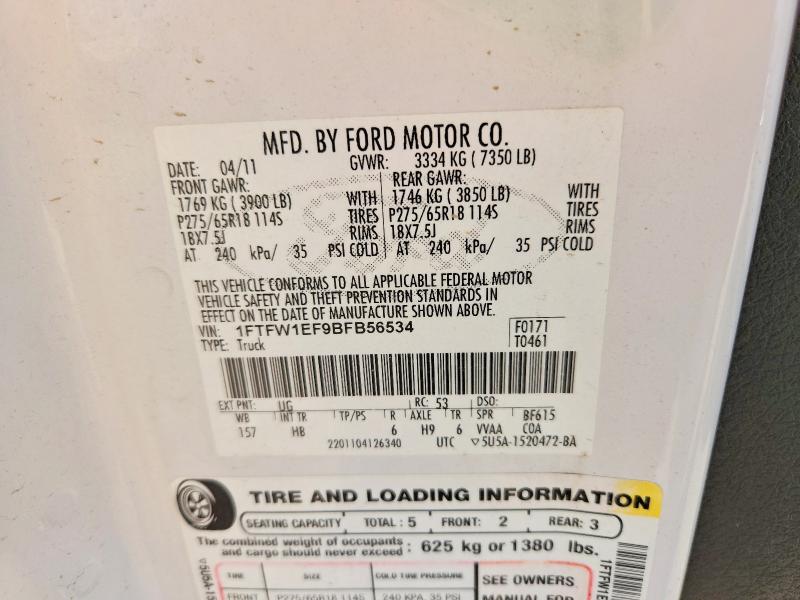 Auction sale of the 2011 Ford F150, vin: 1FTFW1EF9BFB56534, lot number: 61355906