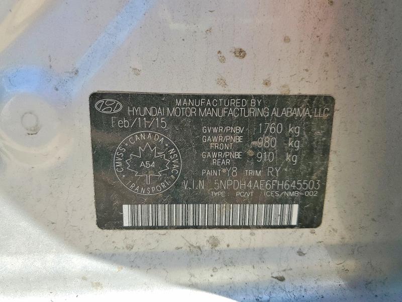 2015 Hyundai Elantra მანქანა იყიდება აუქციონზე, vin: 5NPDH4AE6FH645503, აუქციონის ნომერი: 60239466