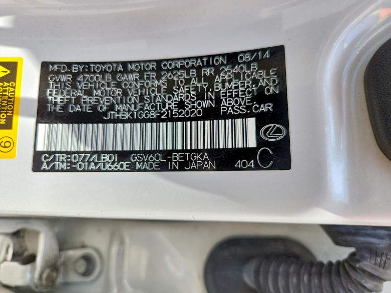 62570506 :رقم المزاد ، JTHBK1GG8F2152020 vin ، 2015 Lexus Es مزاد بيع