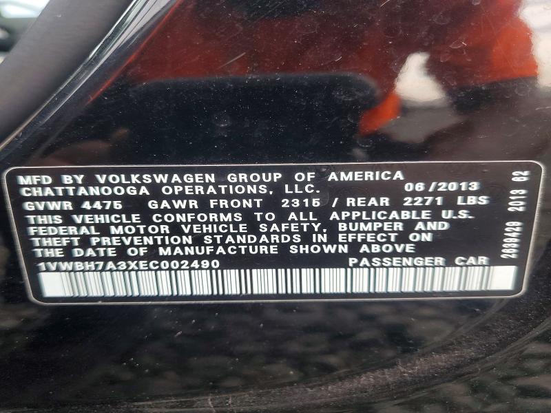 61380136 :رقم المزاد ، 1VWBH7A3XEC002490 vin ، 2014 Volkswagen Passat مزاد بيع