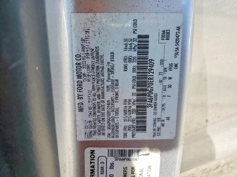 2014 Ford Fusion მანქანა იყიდება აუქციონზე, vin: 3FA6P0G70ER129409, აუქციონის ნომერი: 60981286