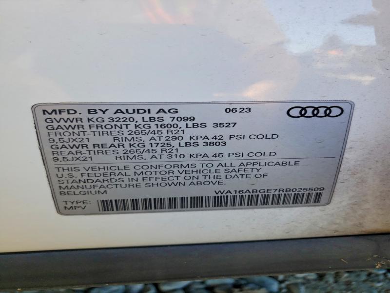 2024 Audi Q8 E-tron მანქანა იყიდება აუქციონზე, vin: WA16ABGE7RB025509, აუქციონის ნომერი: 62468066