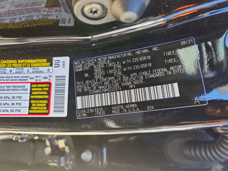 59669376 :رقم المزاد ، 5TDHBRCH8MS533574 vin ، 2021 Toyota Highlander مزاد بيع