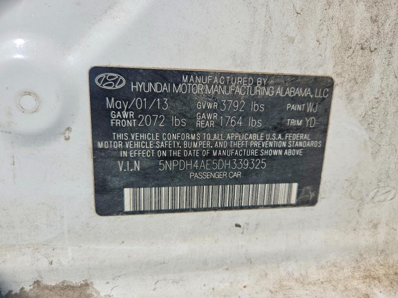 2013 Hyundai Elantra მანქანა იყიდება აუქციონზე, vin: 5NPDH4AE5DH339325, აუქციონის ნომერი: 63208246