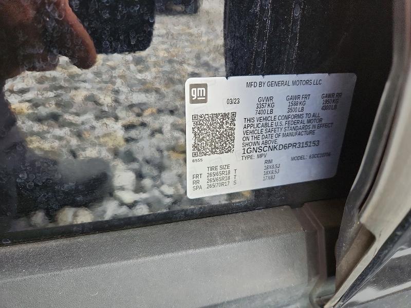 62109986 :رقم المزاد ، 1GNSCNKD6PR315153 vin ، 2023 Chevrolet Tahoe مزاد بيع