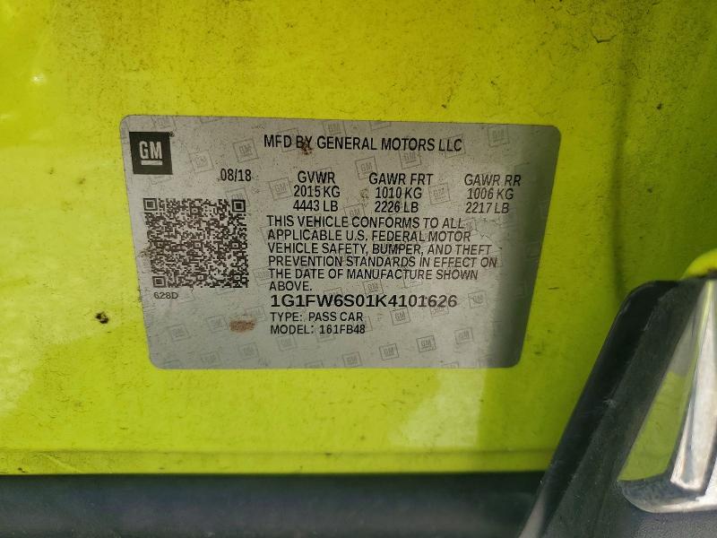 2019 Chevrolet Bolt Ev მანქანა იყიდება აუქციონზე, vin: 1G1FW6S01K4101626, აუქციონის ნომერი: 61721786