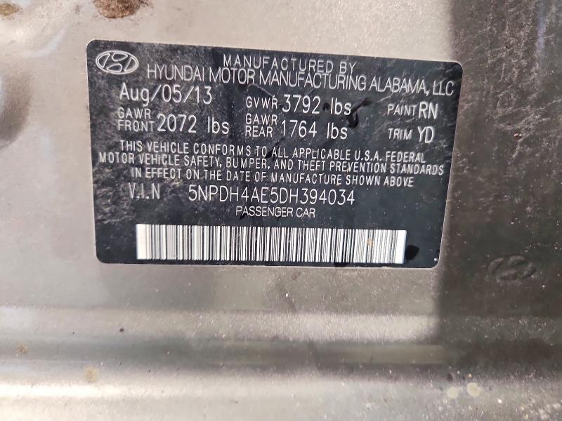 63673106 :رقم المزاد ، 5NPDH4AE5DH394034 vin ، 2013 Hyundai Elantra مزاد بيع