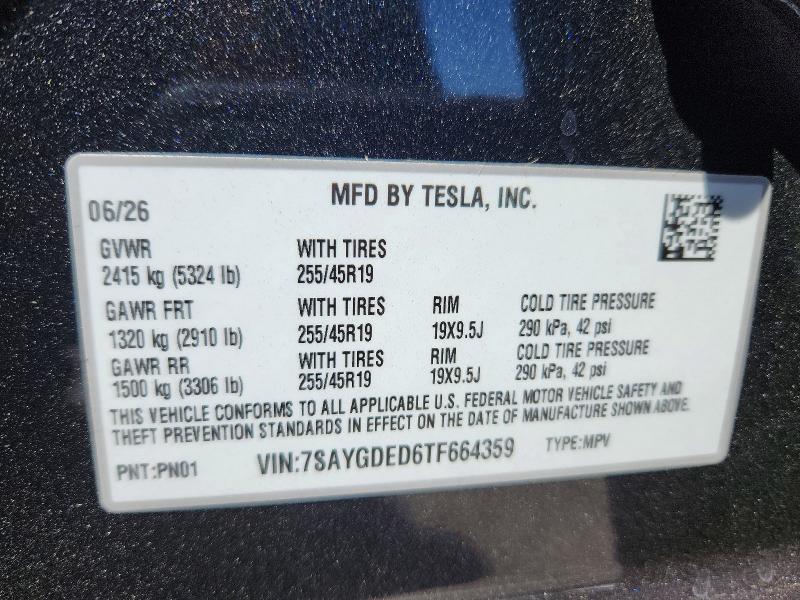 Aukcja sprzedaży 2026 Tesla Model Y, vin: 7SAYGDED6TF664359, numer aukcji: 63030446