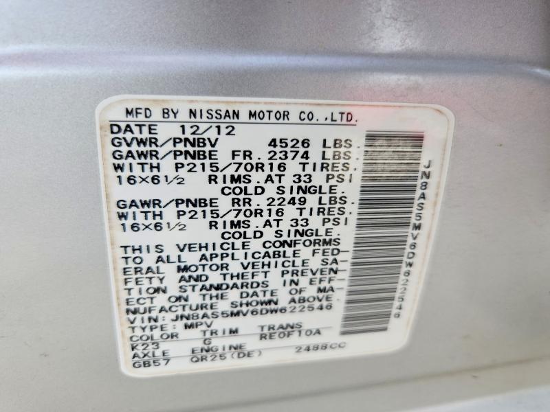 Auction sale of the 2013 Nissan Rogue, vin: JN8AS5MV6DW622546, lot number: 61160396