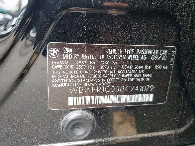 2011 Bmw 528i მანქანა იყიდება აუქციონზე, vin: WBAFR1C50BC741079, აუქციონის ნომერი: 59366426