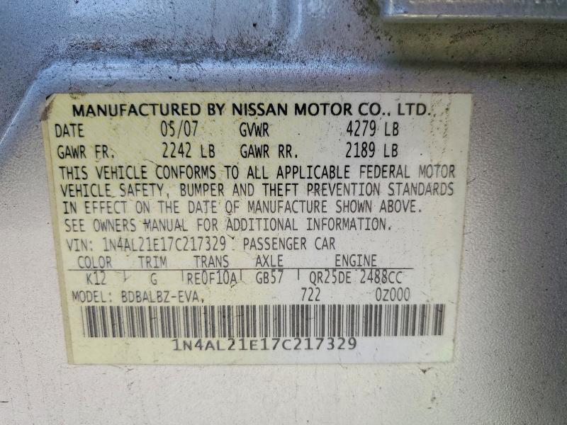 58768556 :رقم المزاد ، 1N4AL21E17C217329 vin ، 2007 Nissan Altima مزاد بيع