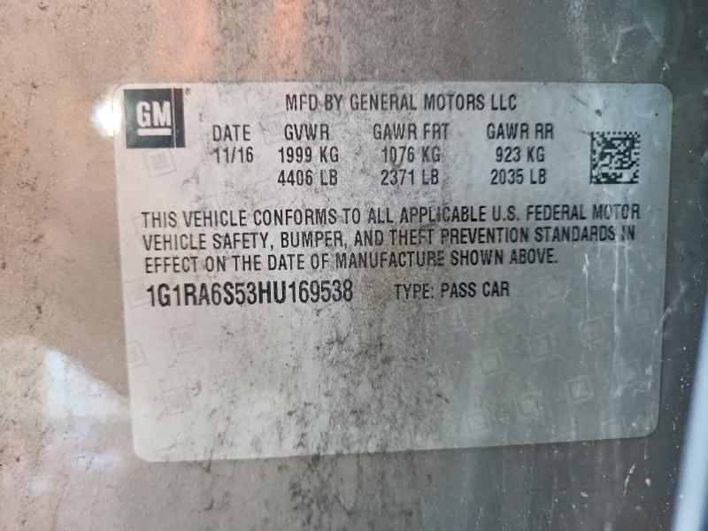 2017 Chevrolet Volt მანქანა იყიდება აუქციონზე, vin: 1G1RA6S53HU169538, აუქციონის ნომერი: 61766496