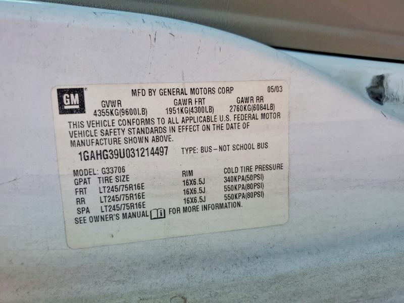 60019686 :رقم المزاد ، 1GAHG39U031214497 vin ، 2003 Chevrolet Express G3500 مزاد بيع