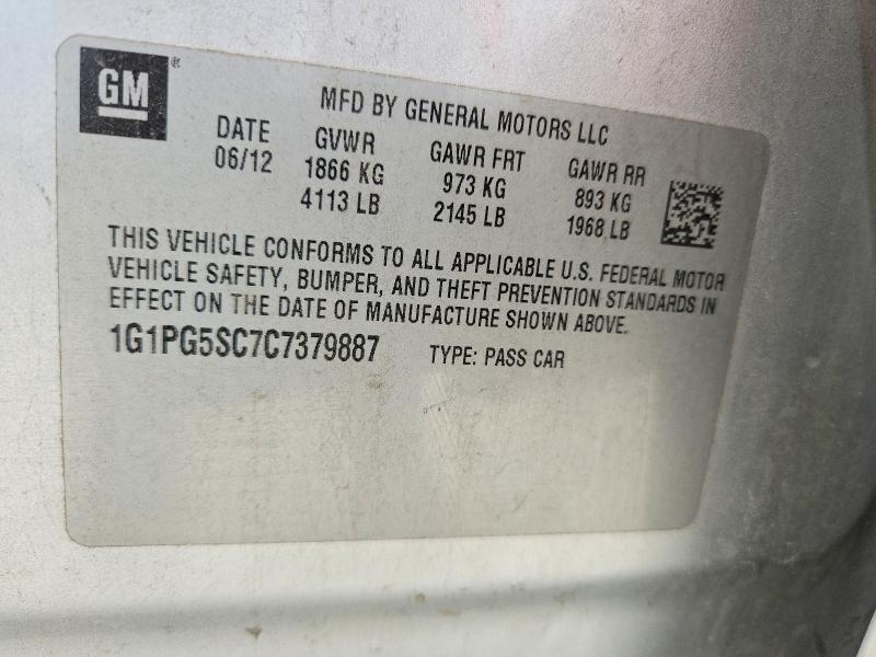 Продаж на аукціоні авто 2012 Chevrolet Cruze, vin: 1G1PG5SC7C7379887, номер лоту: 62457786