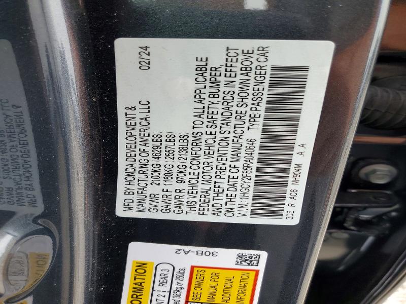 Продажа на аукционе авто 2024 Honda Accord, vin: 1HGCY2F85RA040646, номер лота: 61438076