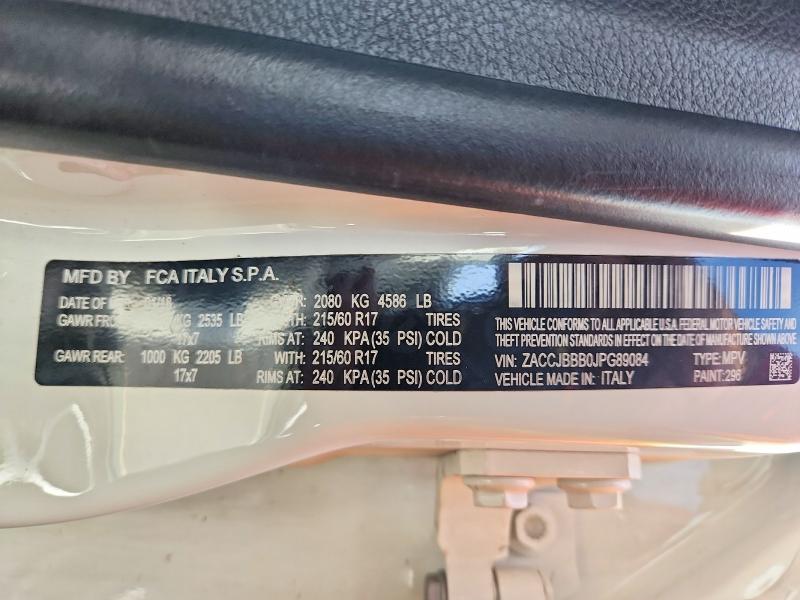 2018 Jeep Renegade მანქანა იყიდება აუქციონზე, vin: ZACCJBBB0JPG89084, აუქციონის ნომერი: 62882056