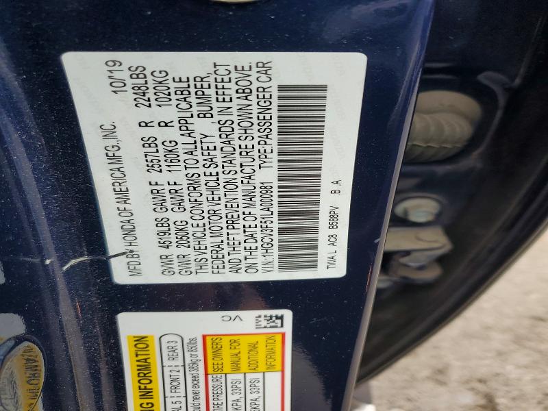 Aukcja sprzedaży 2020 Honda Accord, vin: 1HGCV3F51LA000981, numer aukcji: 62097456