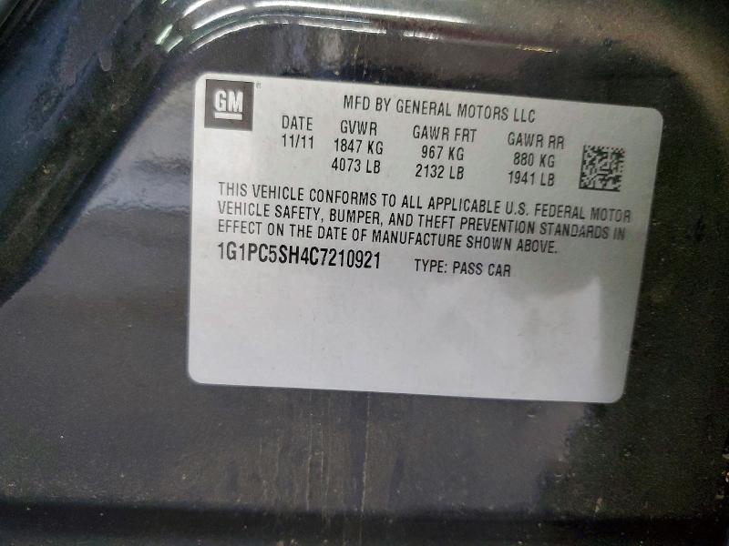 2012 Chevrolet Cruze მანქანა იყიდება აუქციონზე, vin: 1G1PC5SH4C7210921, აუქციონის ნომერი: 61361076