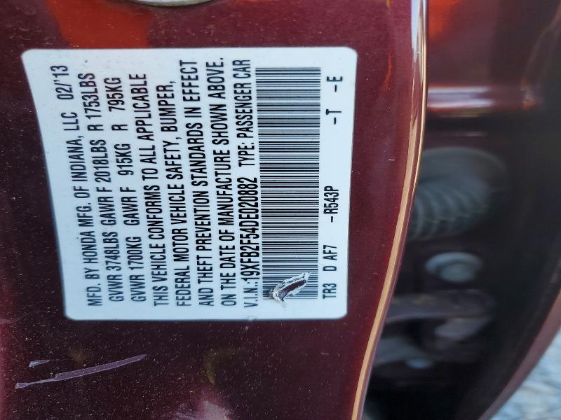 60086416 :رقم المزاد ، 19XFB2F54DE020882 vin ، 2013 Honda Civic مزاد بيع