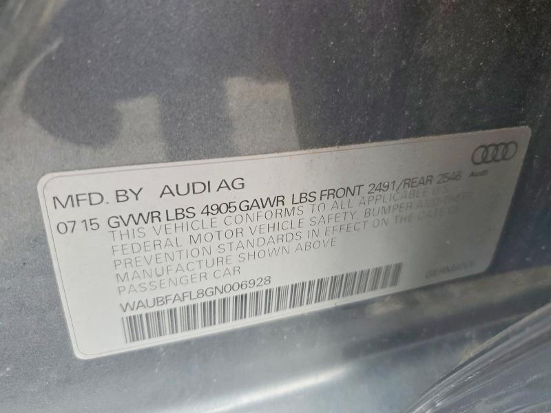 60007176 :رقم المزاد ، WAUBFAFL8GN006928 vin ، 2016 Audi A4 مزاد بيع