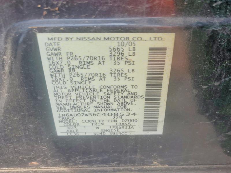 61427916 :رقم المزاد ، 1N6AD07W56C408534 vin ، 2006 Nissan Frontier مزاد بيع