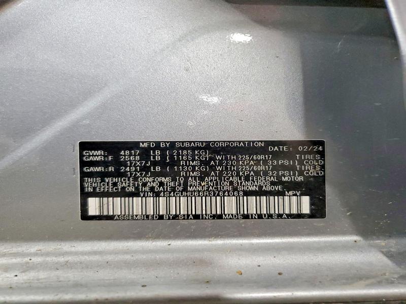 Aukcja sprzedaży 2024 Subaru Crosstrek, vin: 4S4GUHU66R3764068, numer aukcji: 60219206