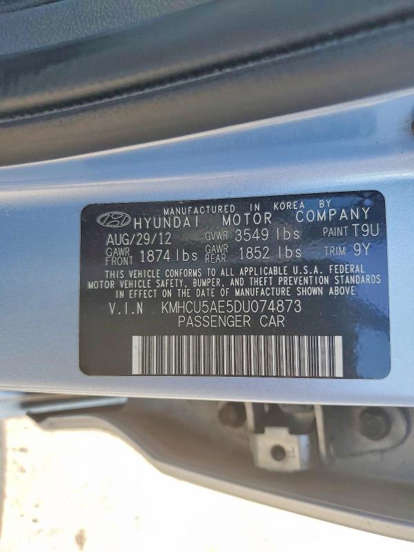 2013 Hyundai Accent მანქანა იყიდება აუქციონზე, vin: KMHCU5AE5DU074873, აუქციონის ნომერი: 59671656