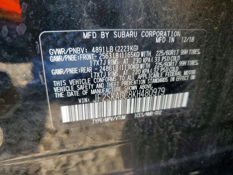 Продажа на аукционе авто 2019 Subaru Forester, vin: JF2SKAGC8KH480979, номер лота: 59978156