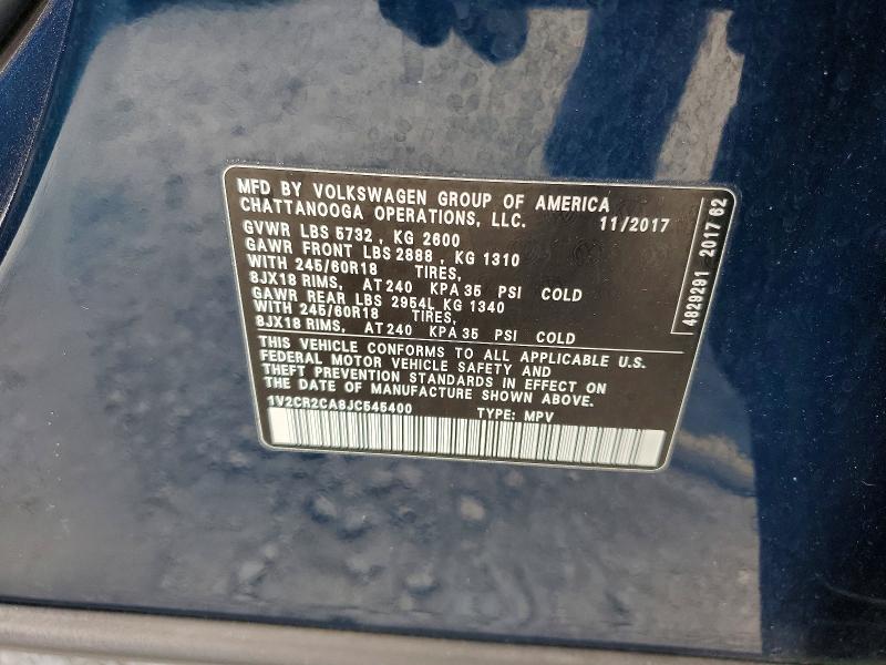 60008346 :رقم المزاد ، 1V2CR2CA8JC545400 vin ، 2018 Volkswagen Atlas مزاد بيع