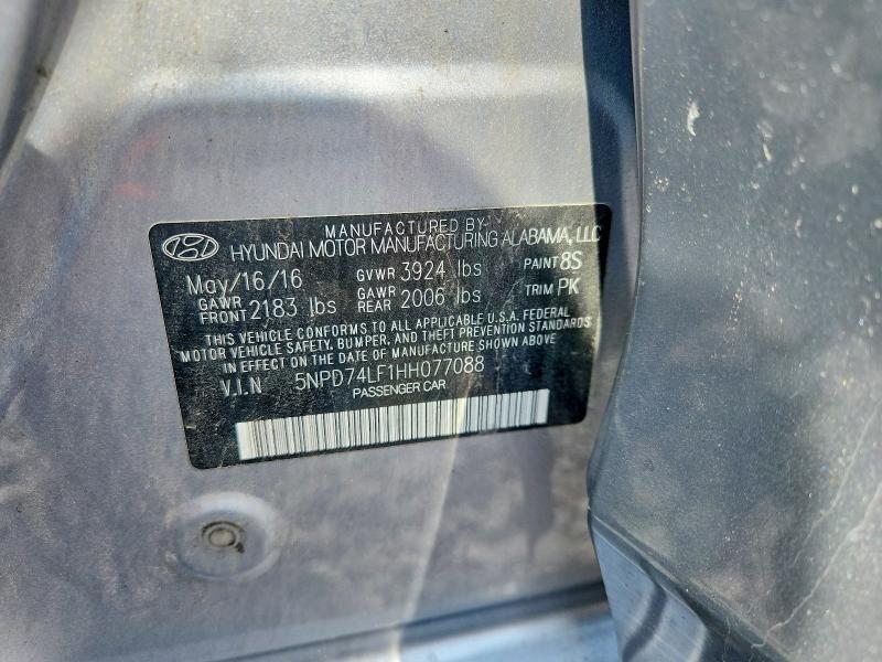 2017 Hyundai Elantra მანქანა იყიდება აუქციონზე, vin: 5NPD74LF1HH077088, აუქციონის ნომერი: 60423866