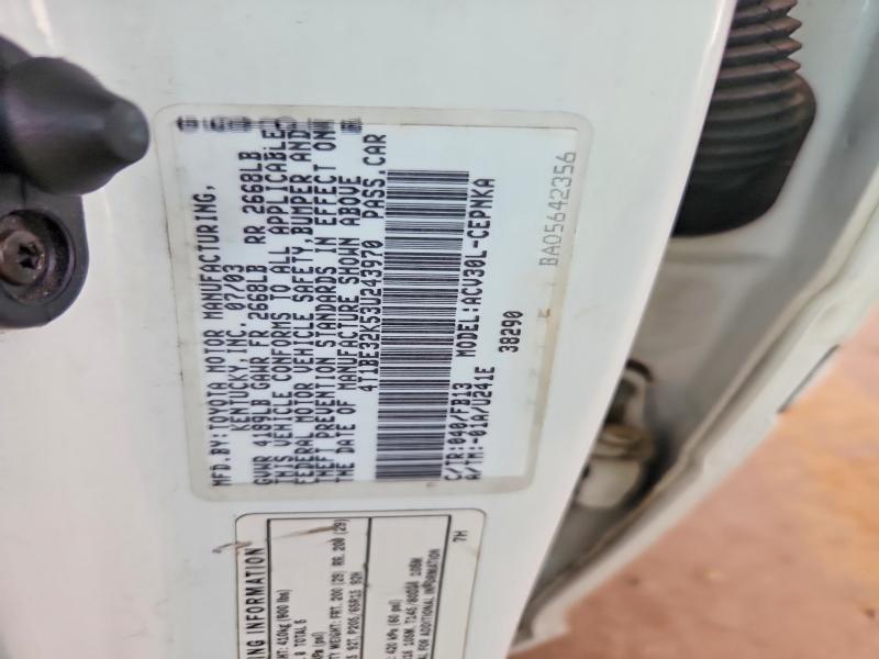 2003 Toyota Camry მანქანა იყიდება აუქციონზე, vin: 4T1BE32K53U243970, აუქციონის ნომერი: 60212286