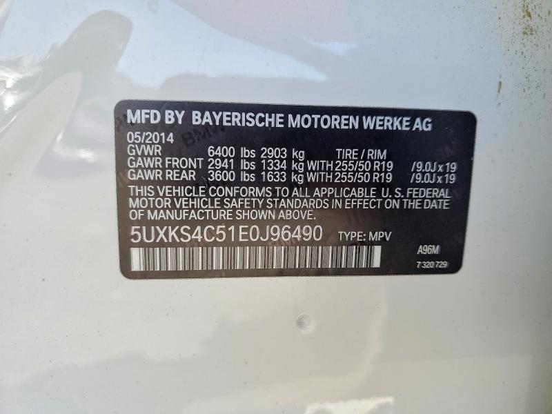 85627485 :رقم المزاد ، 5UXKS4C51E0J96490 vin ، 2014 Bmw X5 مزاد بيع