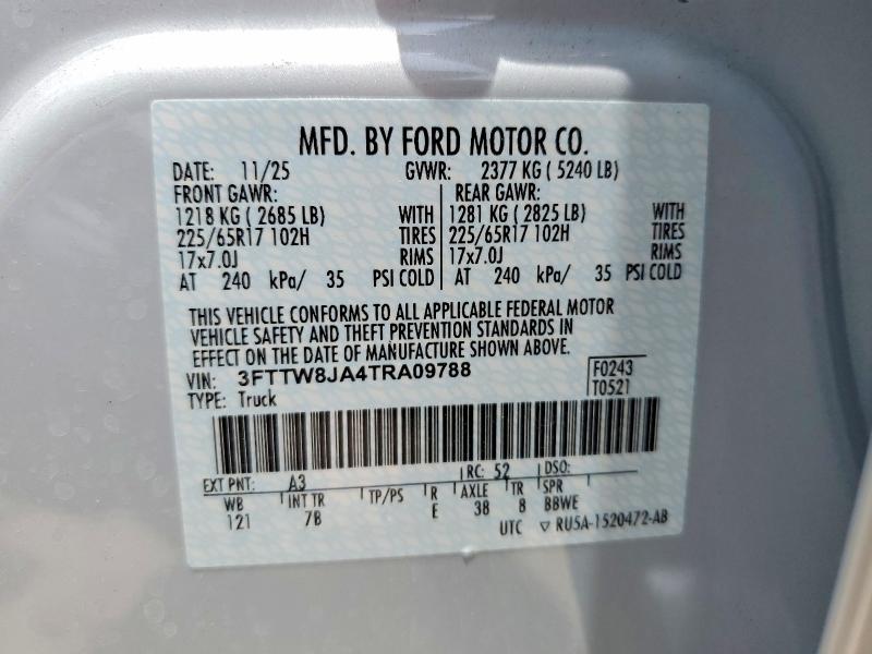 62436036 :رقم المزاد ، 3FTTW8JA4TRA09788 vin ، 2026 Ford Maverick مزاد بيع